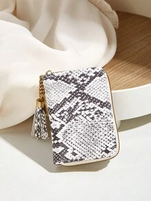 Fashionable Multi-Slot Color-Block Card Holder With Mini Coin Purse For Women - Black and White - View 7