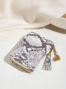 Fashionable Multi-Slot Color-Block Card Holder With Mini Coin Purse For Women - Black and White - View 5