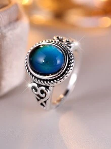 1個時尚簡約的人造藍色蛋形蛋石戒指作為優雅的禮物,適用於訂婚、婚禮、派對和其他場合 - 寶藍色 - 查看 5