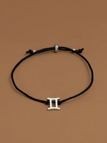 1pc Zodiac Sign Card Adjustable Black Cord Bracelet - Silver - View 8