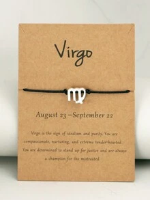 1pc Zodiac Sign Card Adjustable Black Cord Bracelet - Silver - View 3