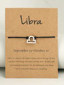 1pc Zodiac Sign Card Adjustable Black Cord Bracelet - Silver - View 9