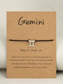 1pc Zodiac Sign Card Adjustable Black Cord Bracelet - Silver - View 10