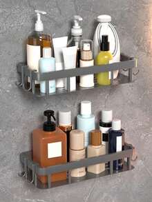 灰色qh單/雙層浴室收納架,壁掛式,不需打孔,沐浴間收納架,水龍頭置物架,化妝品架,家居組織者 - 灰色 - 查看 3