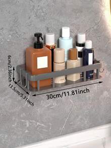 灰色qh單/雙層浴室收納架,壁掛式,不需打孔,沐浴間收納架,水龍頭置物架,化妝品架,家居組織者 - 灰色 - 查看 2