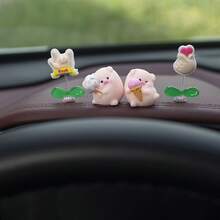 5pcs Cute Pink Pig Shaped Car Interior Decoration Accessory For Dashboard & Display Screen - Multicolor - View 2