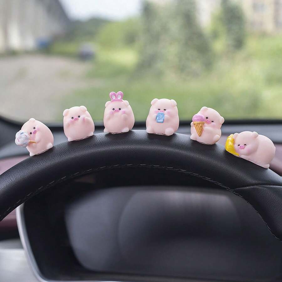 5pcs Cute Pink Pig Shaped Car Interior Decoration Accessory For Dashboard & Display Screen - Multicolor - View 1
