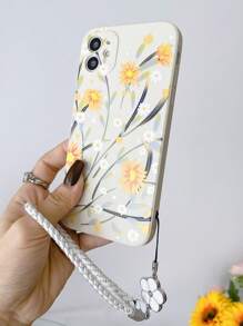 夏季1入組TP的花卉和草圖案以及1入組鑲有鑽石的帶吊帶的手機殼，可兼容蘋果/三星/小米/華為/歐珀等品牌的手機 - 彩色 - 查看 4