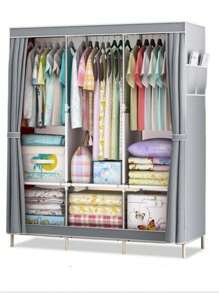 1pc Simple Clothes Storage Wardrobe With Dustproof Cover, Large Storage Closet With Steel Frame, Durable Clothes Storage Rack, Household Storage Organizer For Cabinet, Rental House, Bedroom, Home, Dorm, Entryway, Essential Bedroom Furniture - View 3