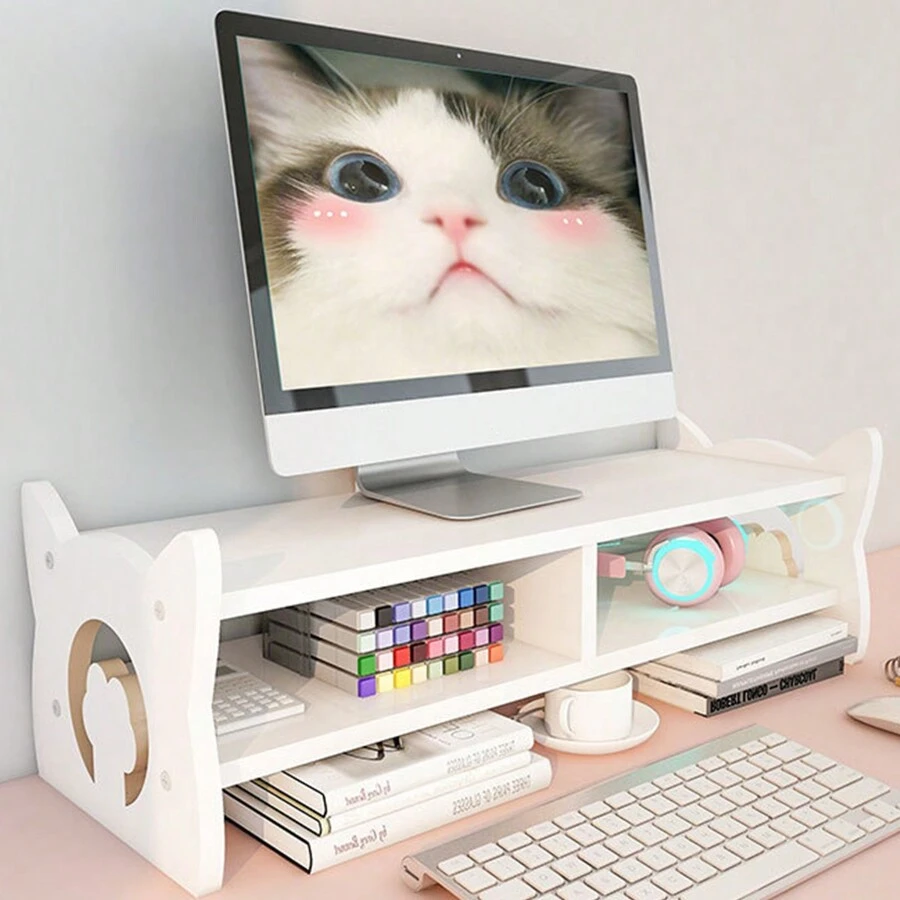 1 pieza blanco simple oficina ordenador monitor estante , Teclado Organizador con almacenamiento Bandeja escritorio Soporte para estantes - Blanco - Ver 1