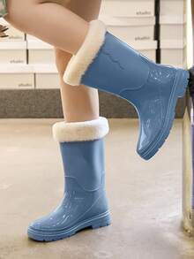 Botas De Lluvia Con Forro Interior Azul Cielo Y Cubiertas De Zapatos - Azul - Ver 4