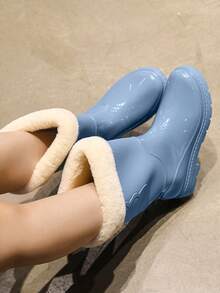 Botas De Lluvia Con Forro Interior Azul Cielo Y Cubiertas De Zapatos - Azul - Ver 5