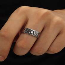 Bague En Acier Inoxydable Pour Hommes, 1 Pièce, Design Vintage En Toile D'araignée D'halloween, À La Mode, Cadeau De Bijoux De Fête Rock