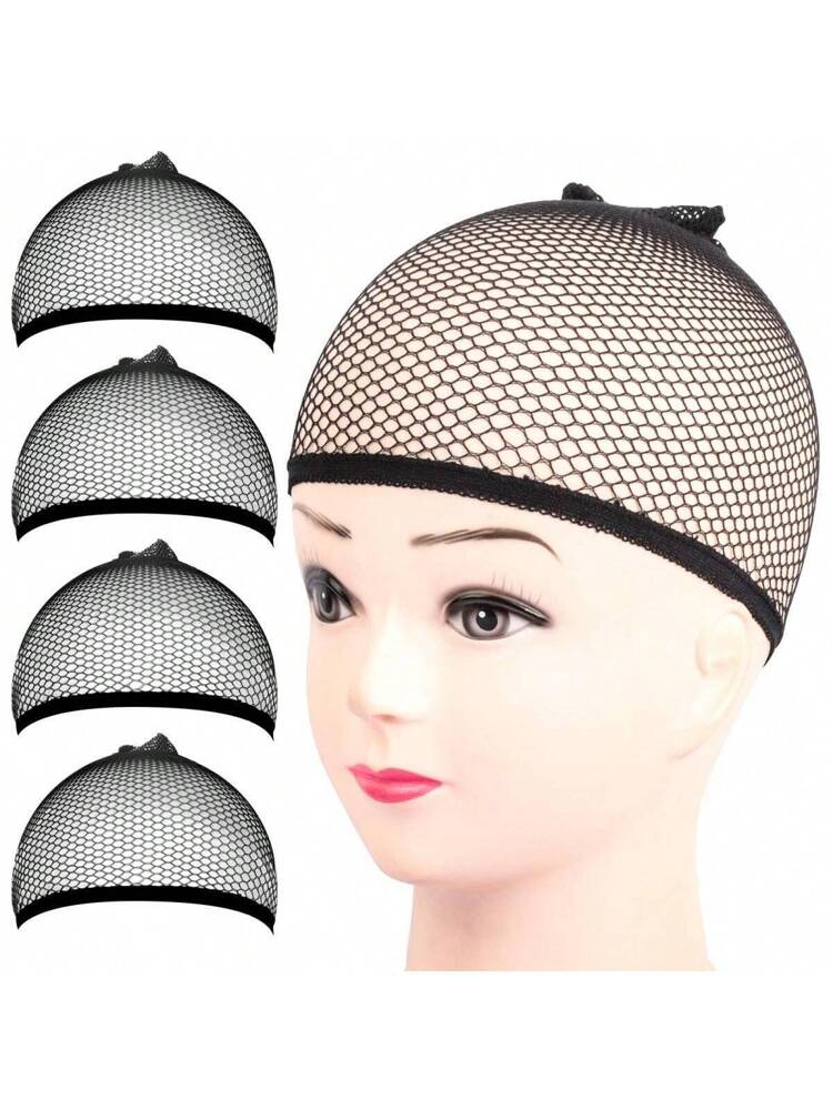 Elegant 4pcs Universal Black Mesh Wig Cap Net, Two Ends Through The Hair Net Mesh Wig Cap Halloween