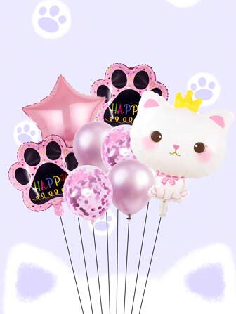 8pcs Cat Birthday Balloon Set, Christmas