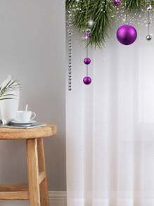 1pc Christmas Festival Purple Sheer Curtains With Printed Christmas Balls, Light Filtering And Privacy Protection - Multicolor - View 3