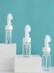 1pc Press-type Face Cleanser Foaming Device With Facial Cleansing Brush, Applicable For Cleansing Foam For Face And Shampoo, Foam Maker Bottle - Transparent - View 2