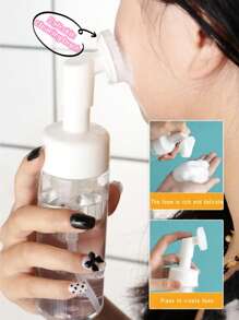 1pc Press-type Face Cleanser Foaming Device With Facial Cleansing Brush, Applicable For Cleansing Foam For Face And Shampoo, Foam Maker Bottle - Transparent - View 1
