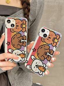 1pc Cartoon Three Rabbits, Dog & Bear Tpu Anti-drop Phone Case Compatible With Apple 13 - Multicolor - View 3