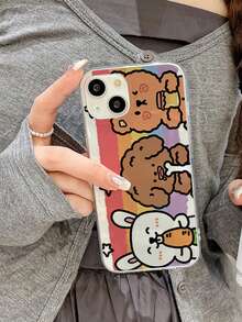 1pc Cartoon Three Rabbits, Dog & Bear Tpu Anti-drop Phone Case Compatible With Apple 13 - Multicolor - View 2