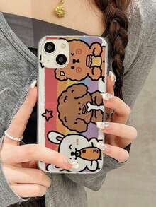 1pc Cartoon Three Rabbits, Dog & Bear Tpu Anti-drop Phone Case Compatible With Apple 13 - Multicolor - View 1