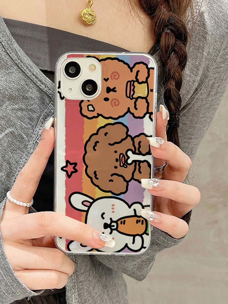 1pc Cartoon Three Rabbits, Dog & Bear Tpu Anti-drop Phone Case Compatible With Apple 13 - Multicolor - View 1