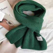 1入女士針織圍巾,純色,深綠色,適合秋冬季節,韓版,厚實保暖的頸部保暖裝備,適用於日常通勤,夫婦情侶,男女通用的休閒款 - 墨綠色 - 查看 2