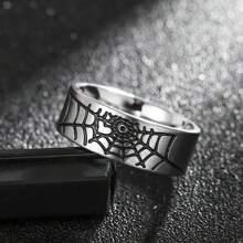Bague En Acier Inoxydable Pour Hommes, 1 Pièce, Design Vintage En Toile D'araignée D'halloween, À La Mode, Cadeau De Bijoux De Fête Rock