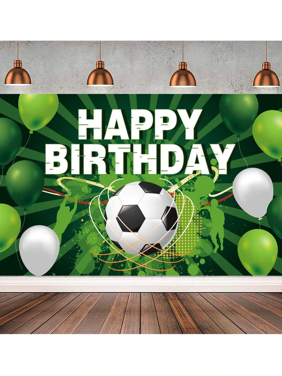 Banner Del Fondo De La Fiesta De Cumpleaños De Fútbol, Fondo De Sesión De Fotos Temático De Fútbol Para Niños - Verde - Ver 1