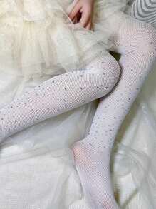 1入組孩子們超薄閃光水鑽連褲襪褲襪適用於日常穿著 - 白色 - 查看 5