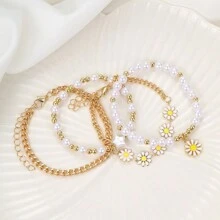4入組女性珍珠雛菊和星星飾品手鐲套裝,適合青少年女孩飾品 - 彩色 - 查看 5