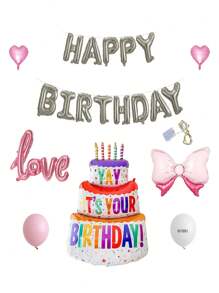 Set Of Metallic Balloons For Birthday Happy Birthday - Pink - View 3