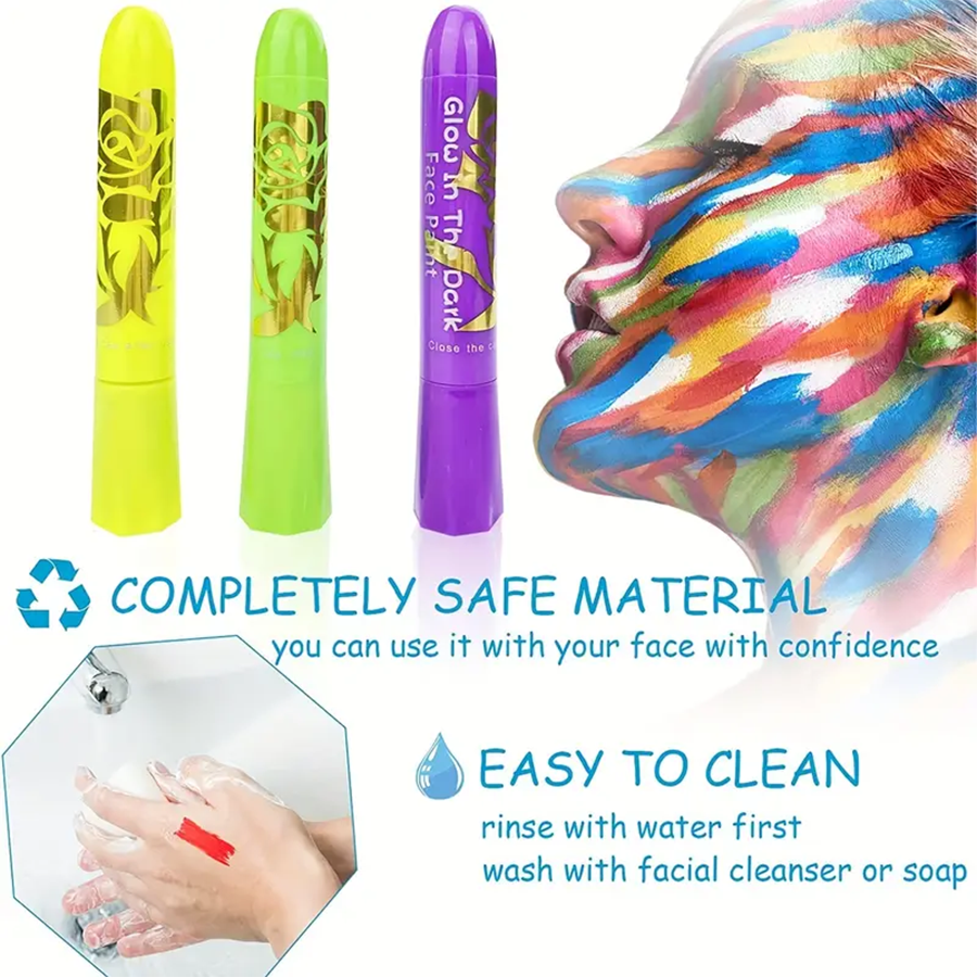6pcs Glow In The Dark Face Paints, Uv Fluorescent Paint Body Crayons