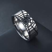 Bague En Acier Inoxydable Pour Hommes, 1 Pièce, Design Vintage En Toile D'araignée D'halloween, À La Mode, Cadeau De Bijoux De Fête Rock