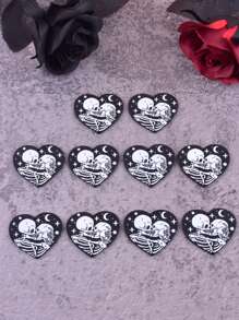 10入套萬聖節主題心型骷髏親吻夫婦亞克力吊墜耳環、項鍊、女士珠寶製作元件 - 黑與白 - 查看 3
