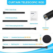 1件黑色85-150厘米浴帘杆，窗帘杆，伸缩弹簧拉杆，7/8英寸粗，防水防锈，不锈钢材质，带PVC橡胶端盖，防滑耐磨。无需钻孔，无需工具安装。最大承重11公斤。适用于客厅、卧室、餐厅、厨房、浴室等场景的窗帘、门帘、浴帘悬挂。家居浴室装饰秋季装饰浴室配件返校季