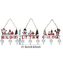 1pc Christmas Decoration Wooden Hanging Sign With Bell & Colorful Letter Print - Red - View 5