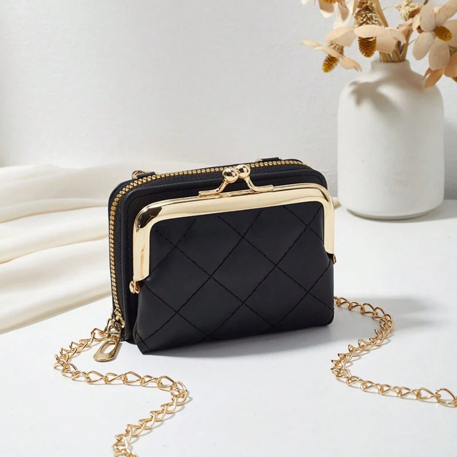 小錢包時尚時尚包PU皮革多層肩袋，適用於女性生日禮物，便攜式現金錢包，適用於白領女性、大學、工作、商務通勤辦公室，結婚週年紀念日，生日禮物，情人節禮物，商務休閒 - 黑色 - 查看 1