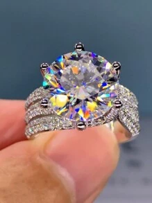 1 chiếc nhẫn cưới đính đá quý cho nữ, phụ kiện trang sức tinh tế và thời trang - Bạc - Xem 1