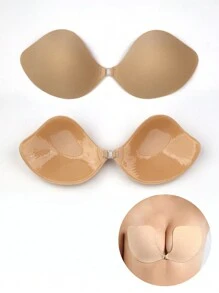 1pc Seamless Adhesive Push-up Bra For Wedding Dress, Strapless - Apricot - View 1