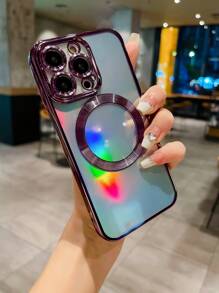 1pc Purple Tpu 6d Plating Magnetic Adsorption Phone Case With 1pc Tempered Glass Screen Protector Compatible With Apple Iphone - Purple - View 4