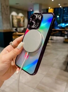 1pc Purple Tpu 6d Plating Magnetic Adsorption Phone Case With 1pc Tempered Glass Screen Protector Compatible With Apple Iphone - Purple - View 3