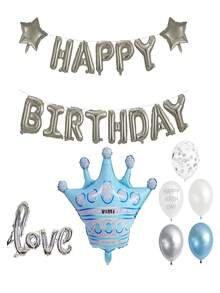 Set Of Metallic Balloons For Birthday Happy Birthday - Silver - View 3