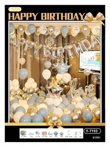 Set Of Metallic Balloons For Birthday Happy Birthday - Silver - View 1