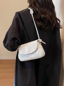 HELLO WEEKEND 1 件鱷魚紋 Pu 皮革便攜式翻蓋時尚單肩包,適合女士日常使用 - 米色 - 查看 2