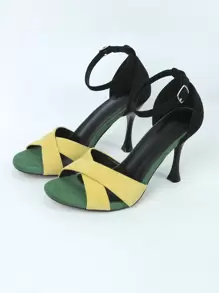 Giày sandal quai chéo cổ chân cho nữ, giày cao gót da lộn thời trang cá tính nhiều màu sắc - Màu vàng - Xem 5