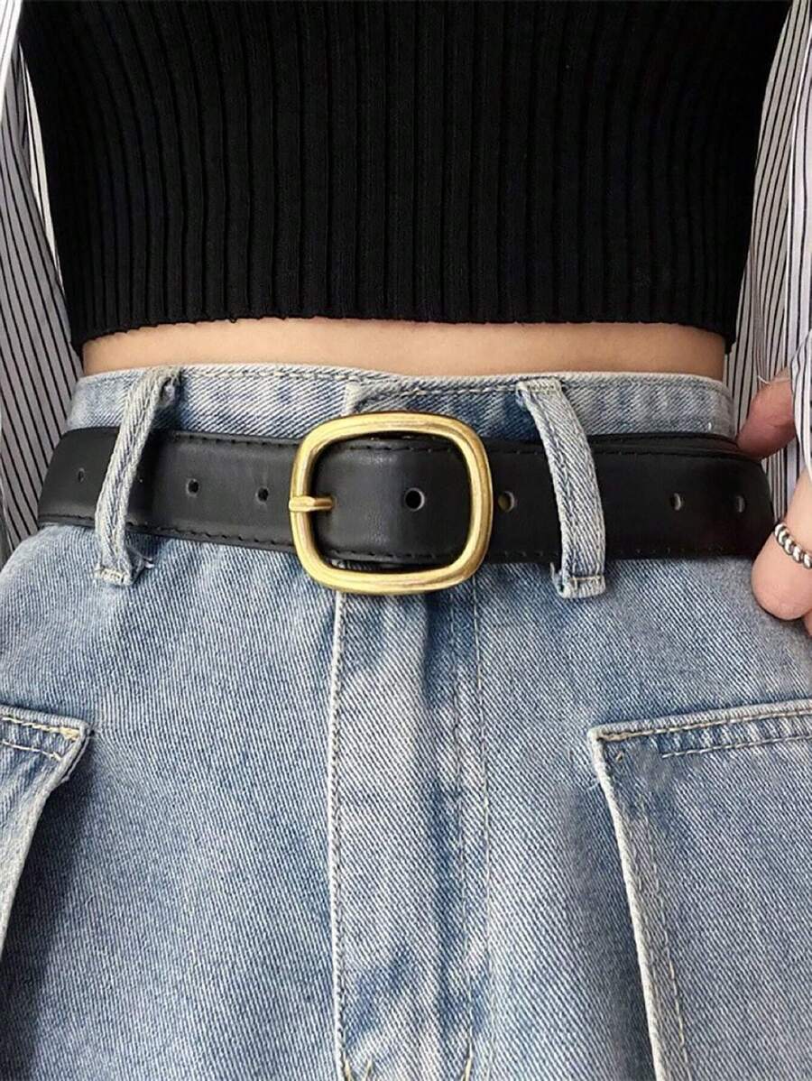 1 pièce Ceinture décorée en PU simple et pour jeans casual, été, école, automne, Halloween - Noir - Voir 1