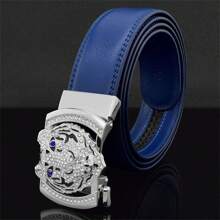 Unisex Multicolor Leather Belt With Tiger Head Zinc Alloy Buckle, Suitable For Daily Wear Party - Blue - View 1