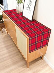 1入組紅色,金色,冰藍色和黑色格紋印花亞麻桌旗,適用於日常廚房,餐廳,桌面裝飾或櫥櫃蓋,現代風格 - 彩色 - 查看 6