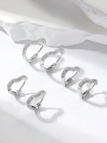 Hihho 6入組/套方晶鋯石愛心裝飾圓耳環 - 金黃色 - 查看 6